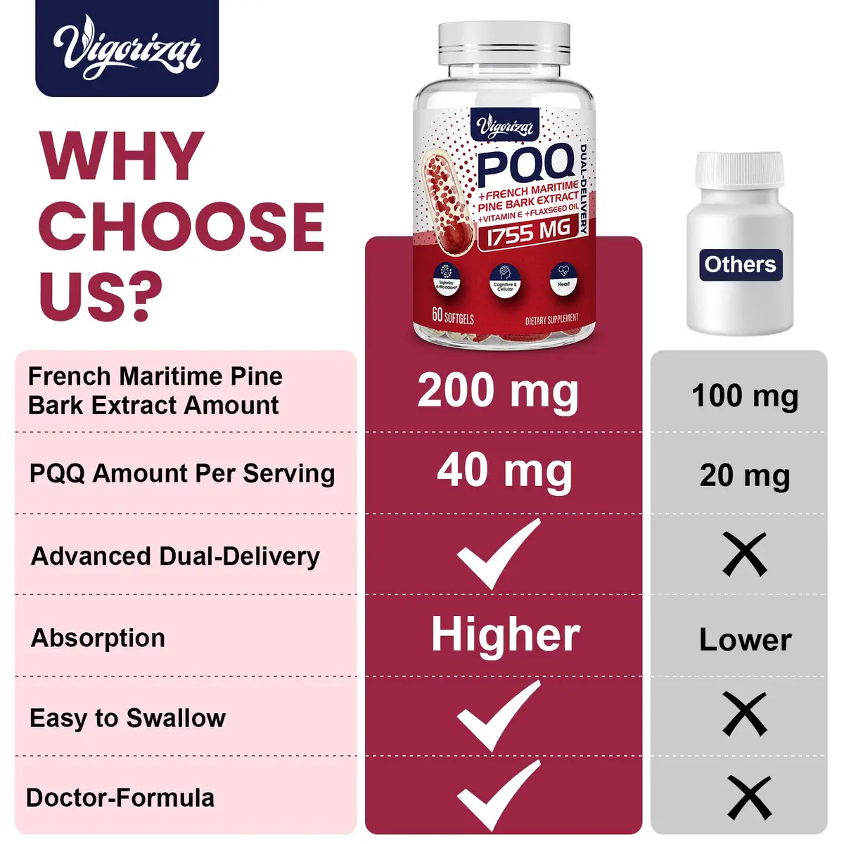 Vigorizar Pycnogeno with PQQ 120 Softgels | French Maritime Pine Bark Extract Antioxidant Support - view 4
