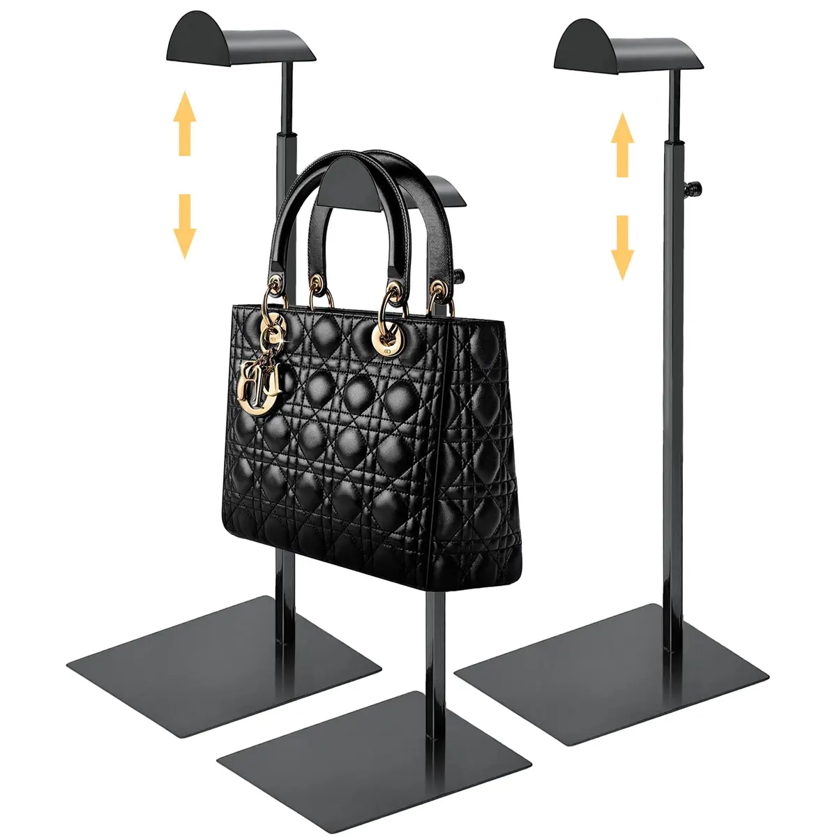 Royxen Black 3 Pack Adjustable Purse Holder Stand | Stainless Steel Bag Display Rack for Shops - main product image
