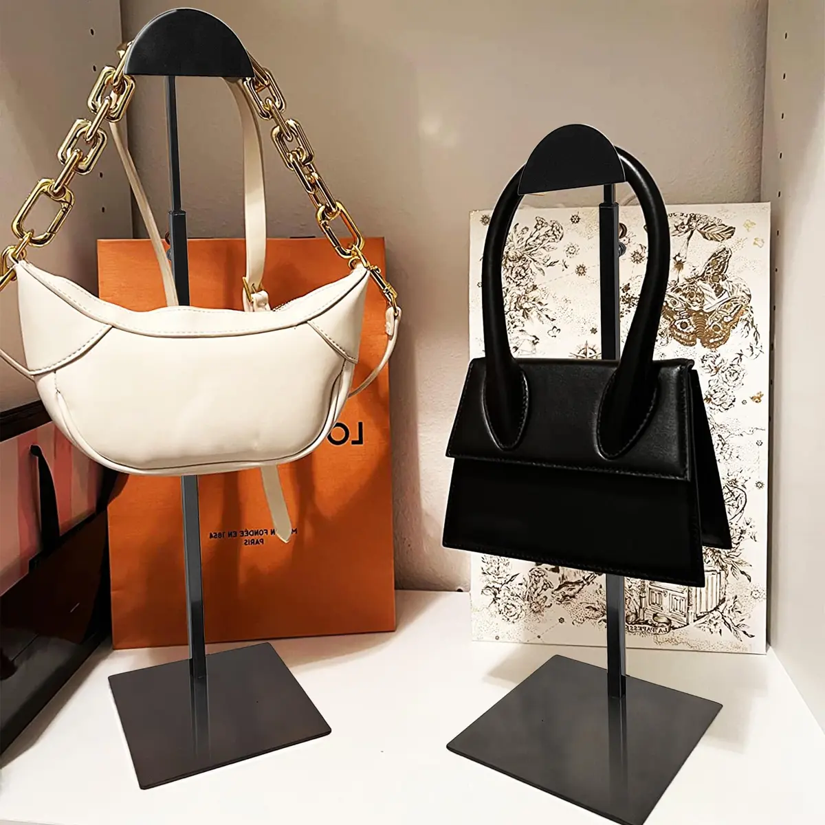 Royxen Black 3 Pack Adjustable Purse Holder Stand | Stainless Steel Bag Display Rack for Shops - view 5