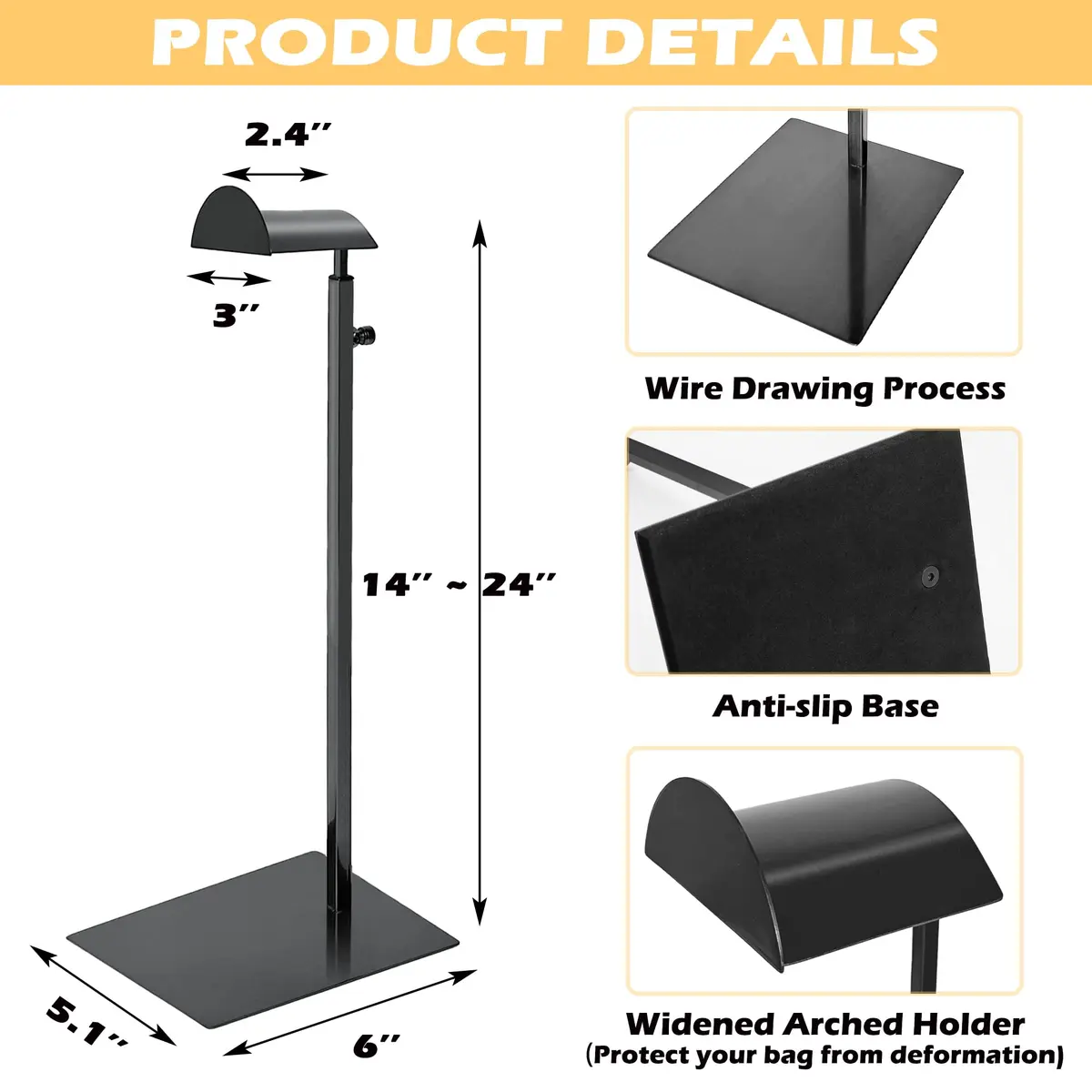 Royxen Black 3 Pack Adjustable Purse Holder Stand | Stainless Steel Bag Display Rack for Shops - view 2