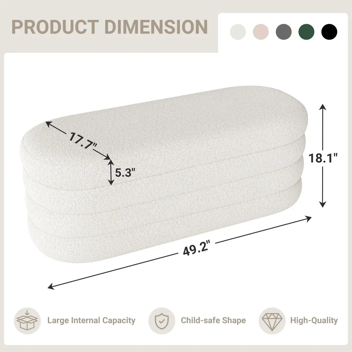 Busaurus Storage Ottoman Bench 49.2 Inch Ivory | Multifunctional Bedroom & Living Room Ottoman - view 6