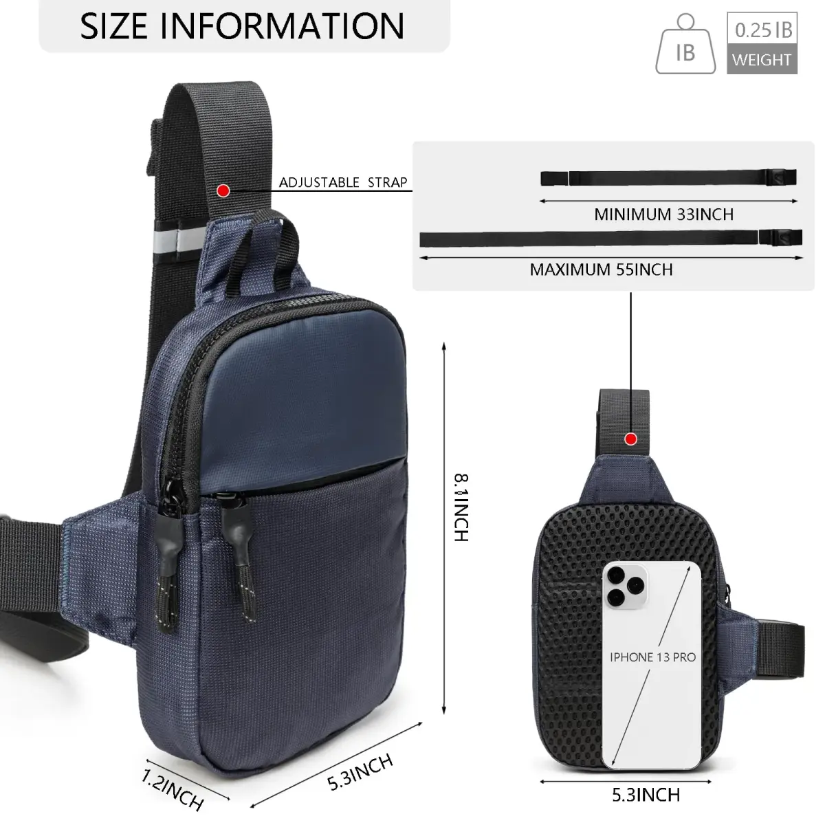 higouta Mini Waterproof Sling Bag for Men & Women, 5.3" x 8.1" x 1.2" | Navy Blue, Adjustable Strap - view 4