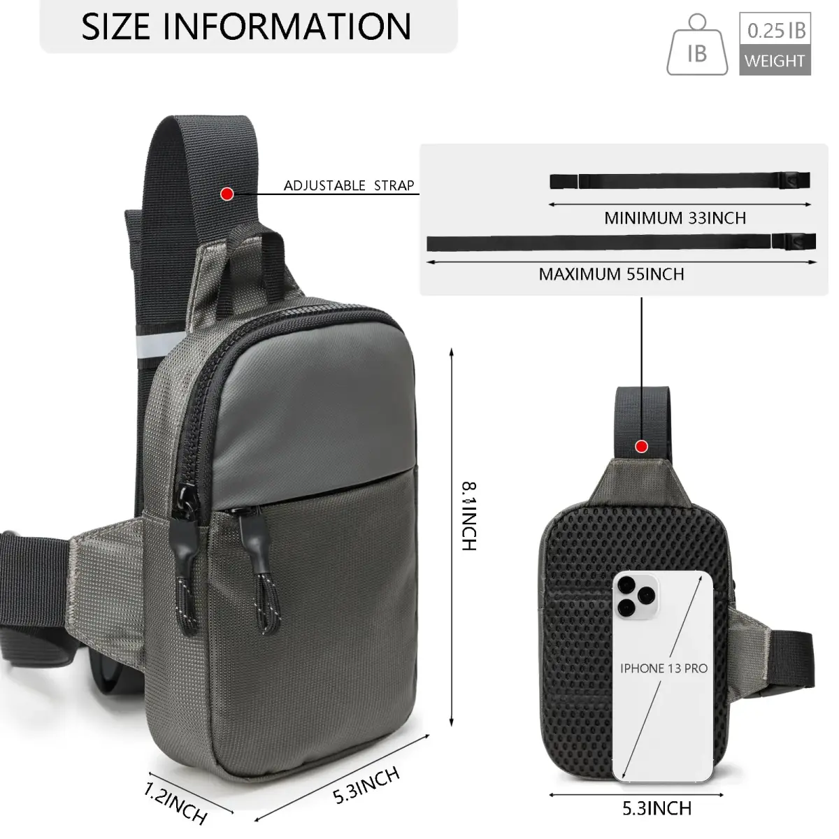 higouta Mini Sling Bag for Men Women, Small Crossbody Chest Phone Bag | 20.5cm (8.1") H x 3cm (1.2") W x 13.5cm (5.3") L - view 4