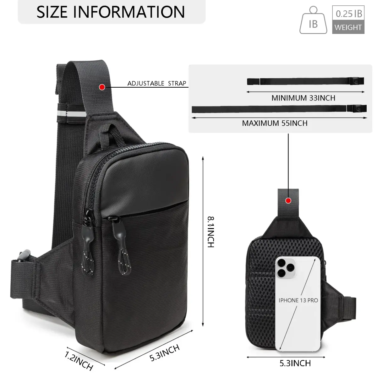 higouta Mini Sling Bag for Men Women, Small Crossbody Waterproof Shoulder Chest Bag 1L (0.035 Cu Ft) | Travel, Work, Sport - view 4