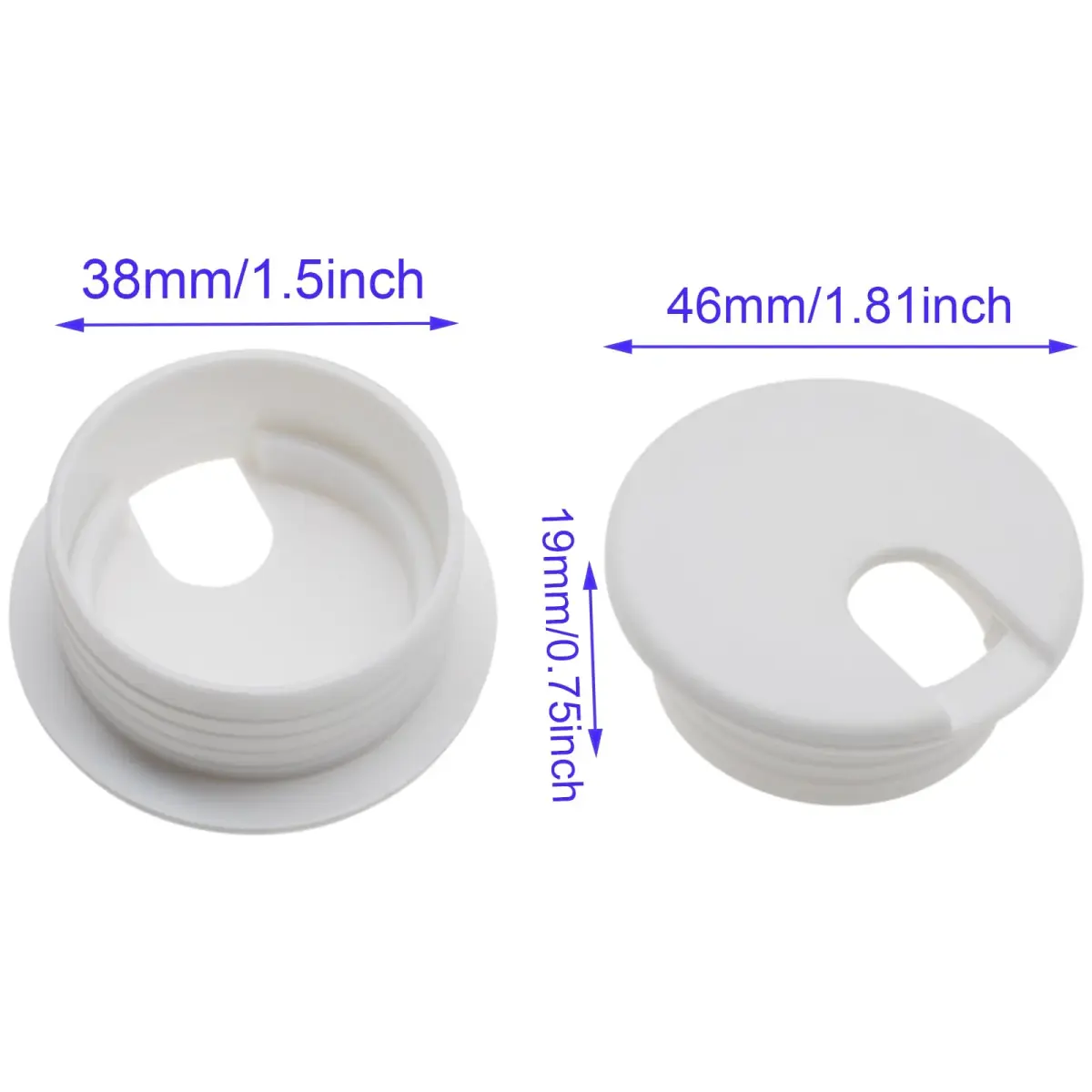 LBTODH White 2 Pcs ABS Plastic Desk Grommet 38mm (1.5 Inch) | Cable Management for Desks & Tables - view 2