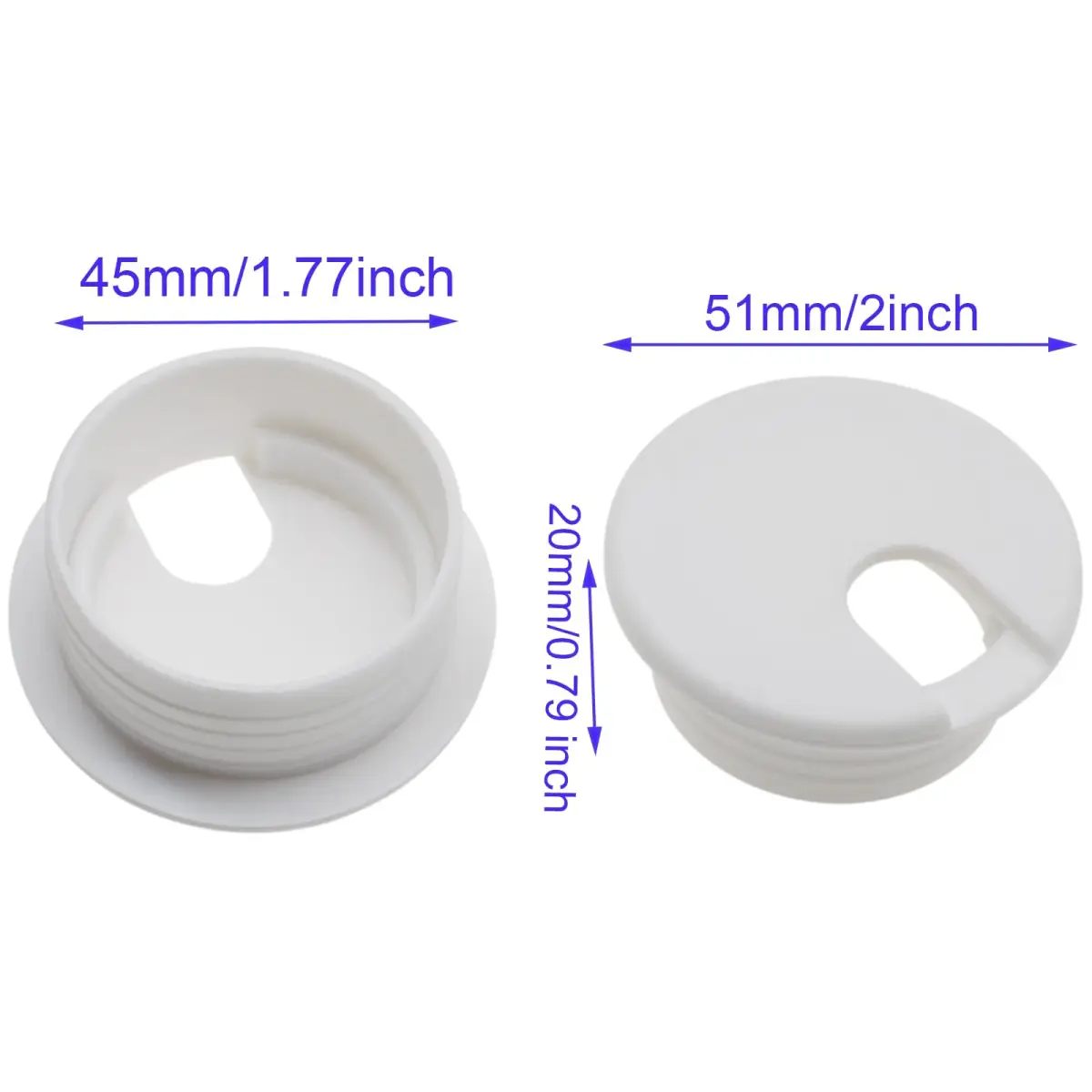 LBTODH White Desk Grommet 45mm (1-3/4 Inch) | Arrange Wires Through Computer Tables - view 2