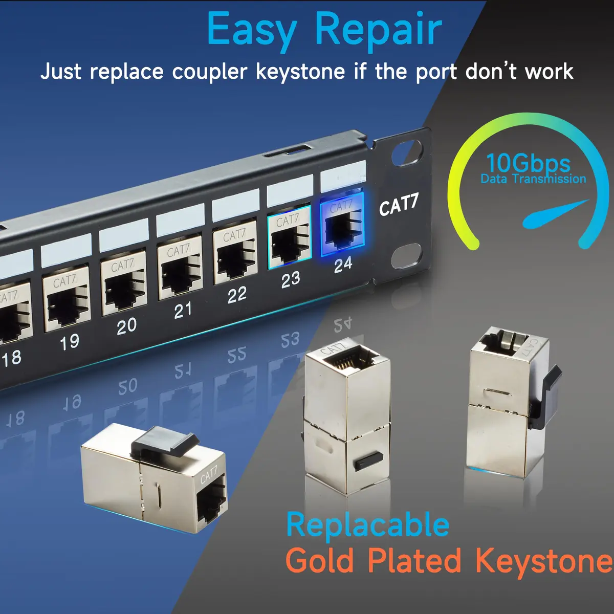 Lysymixs 24 Port Cat7 STP Patch Panel 19 Inch Rack Mountable | High Speed Ethernet Network - view 4