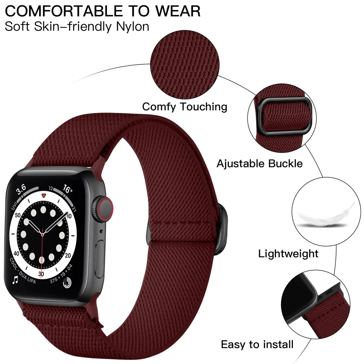 Lerobo Braided Solo Loop Compatible with Apple Watch Bands 40mm 41mm 42mm 44mm 45mm 46mm 49mm | Adjustable Nylon Sport Band - view 2