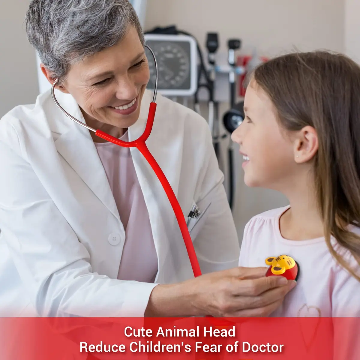 SCIAN Real Working Stethoscope Red | Interchangeable Cartoon Heads, Professional Quality for Doctors, Nurses, Clinicians - view 2