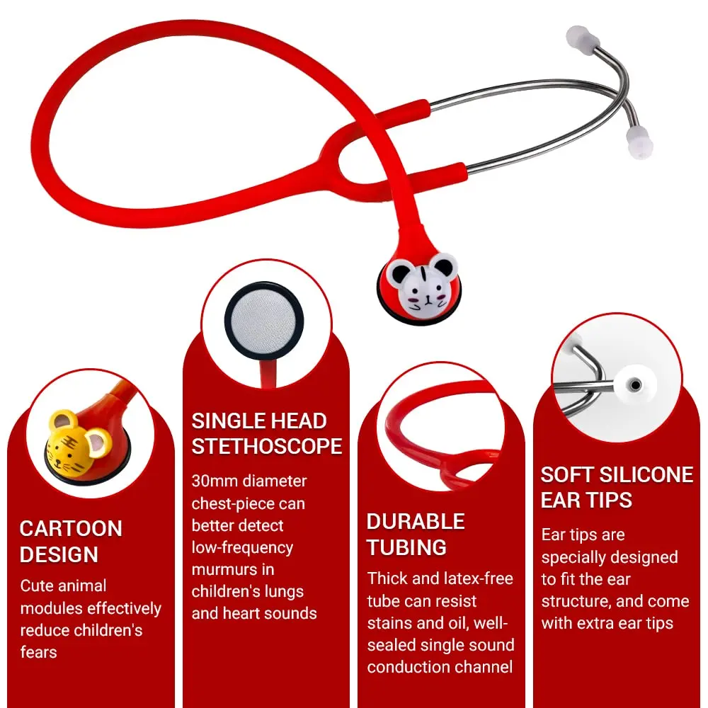 SCIAN Real Working Stethoscope Red | Interchangeable Cartoon Heads, Professional Quality for Doctors, Nurses, Clinicians - view 3