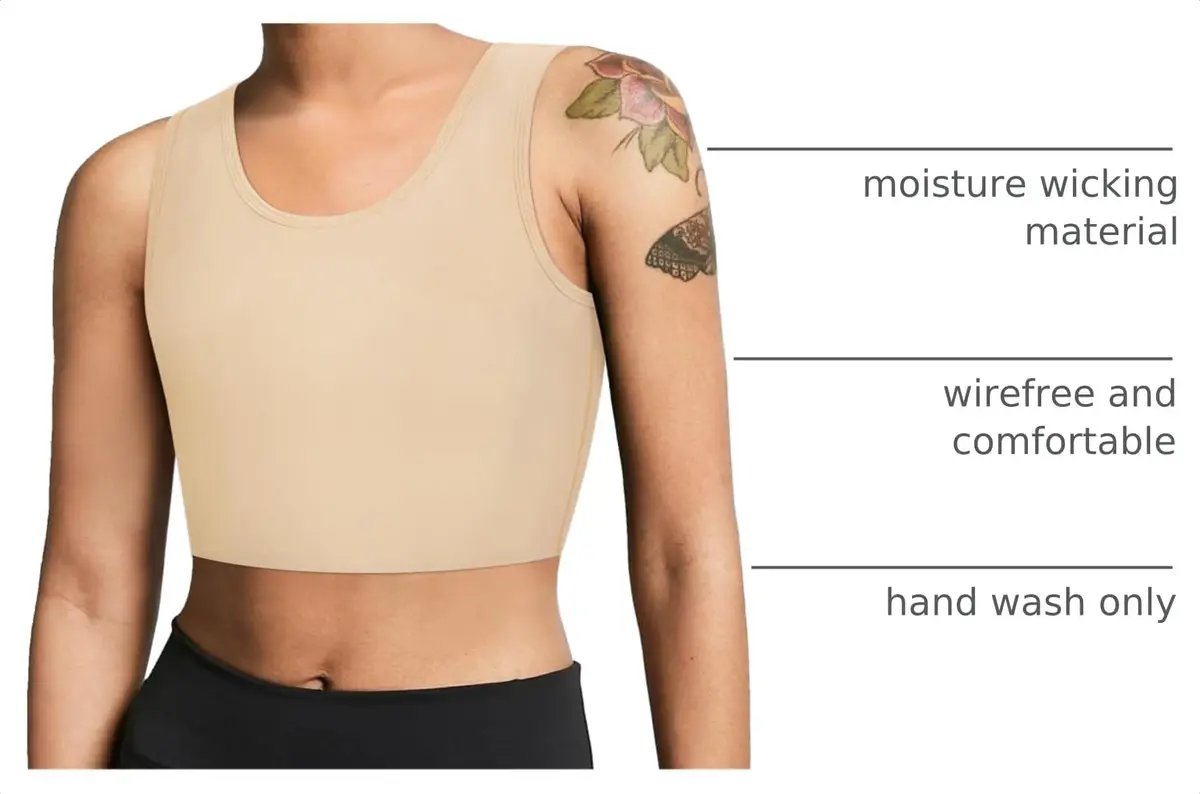 LEINIDINA Chest Binder Bra Transgender FTM LGBT Compression Tank Top, Skin, Flattens Chest, Comfortable Fit, Breathable, Zipper Closure - view 4