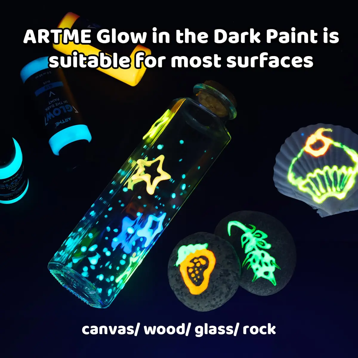 ARTME Glow in The Dark Paint Set, 10 Colors 20 Fl Oz (600ml) | ASTM D-4236 & EN71 Certified Neon Acrylic Craft Paint - view 6