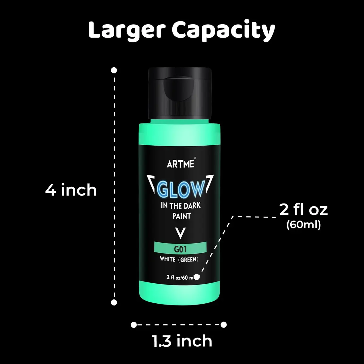 ARTME Glow in The Dark Paint Set, 10 Colors 20 Fl Oz (600ml) | ASTM D-4236 & EN71 Certified Neon Acrylic Craft Paint - view 3