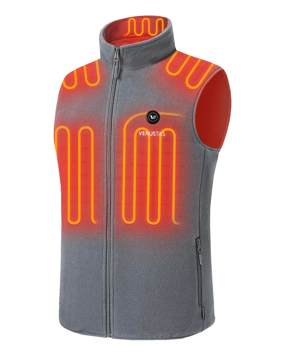 Venustas Men's Heated Fleece Vest with 6 Heating Zones & Battery Pack | Lightweight, 5X-Large, Gray, Winter - main product image
