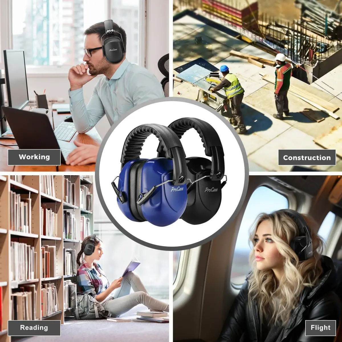 ProCase NRR 28dB Passive Hearing Protection Earmuffs | Adjustable Noise Reduction Headphones for Adults & Teens (2-Pack, Navy & Black) - view 7