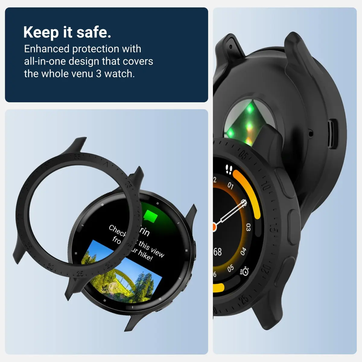 Chofit Rugged TPU Case for Garmin Venu 3 Smartwatch | Black&Black (2-Pack) - view 5