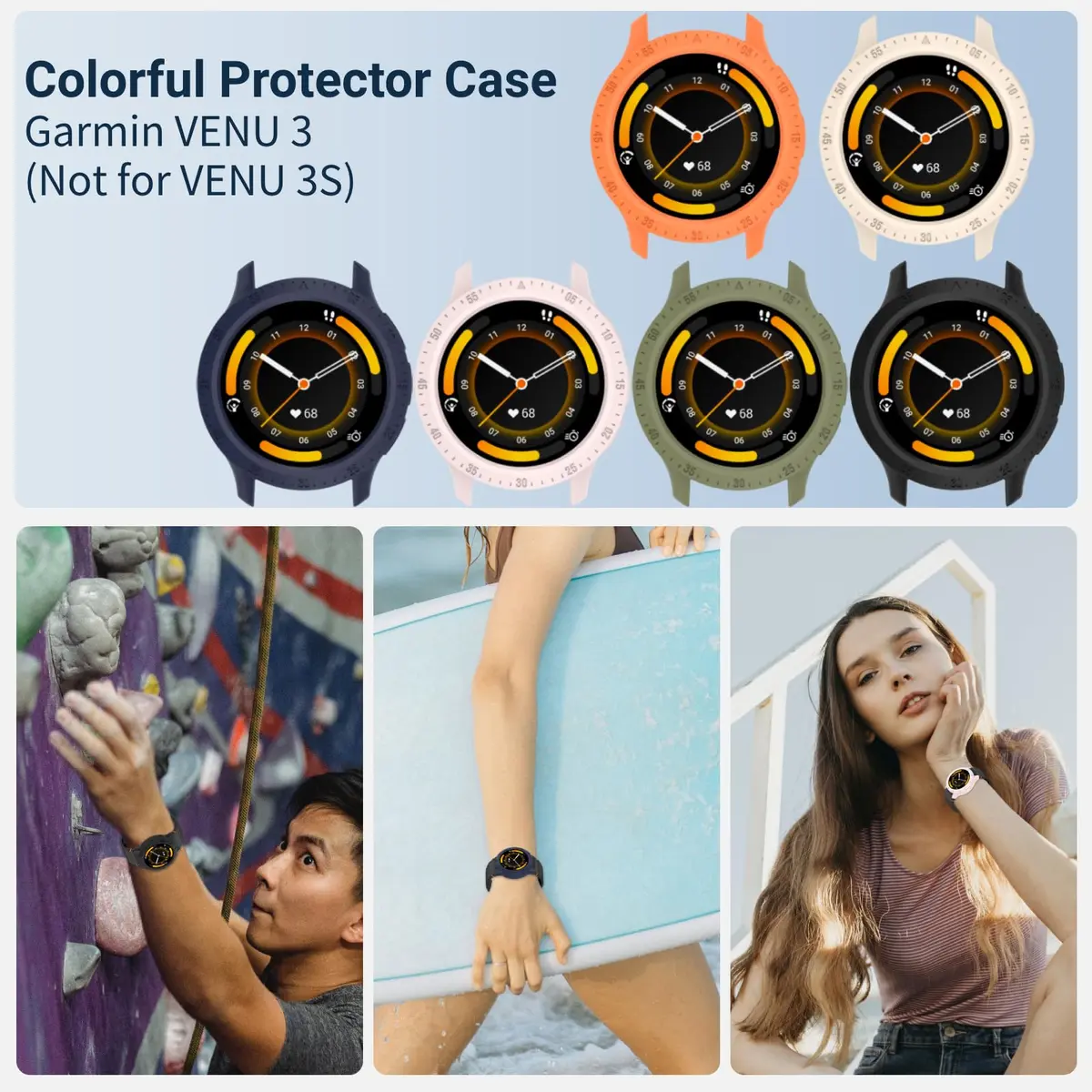 Chofit Rugged TPU Case for Garmin Venu 3 Smartwatch | Black&Black (2-Pack) - view 7