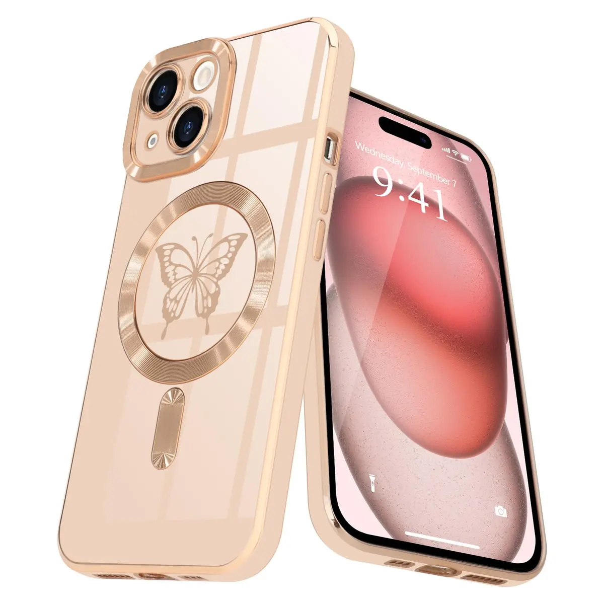 Lafunda Magnetic for iPhone 15 Plus Case Butterfly, Pink | Support Wireless Charging & Full Camera Protection - main product image