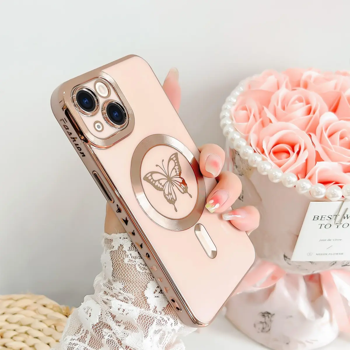 Lafunda Magnetic for iPhone 15 Plus Case Butterfly, Pink | Support Wireless Charging & Full Camera Protection - view 6