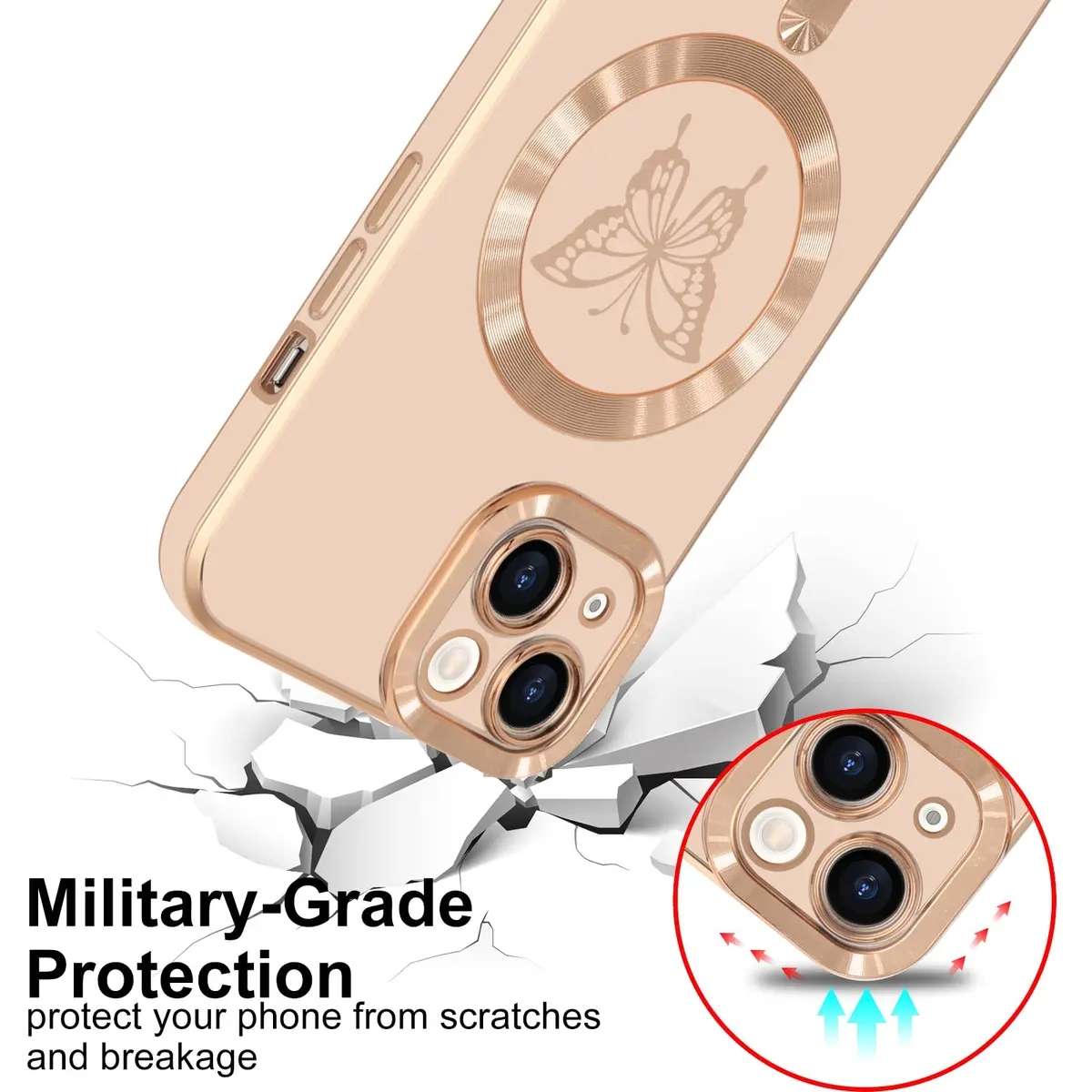 Lafunda Magnetic for iPhone 15 Plus Case Butterfly, Pink | Support Wireless Charging & Full Camera Protection - view 2