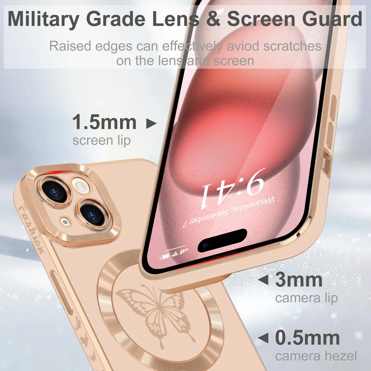 Lafunda Magnetic for iPhone 15 Plus Case Butterfly, Pink | Support Wireless Charging & Full Camera Protection - view 3