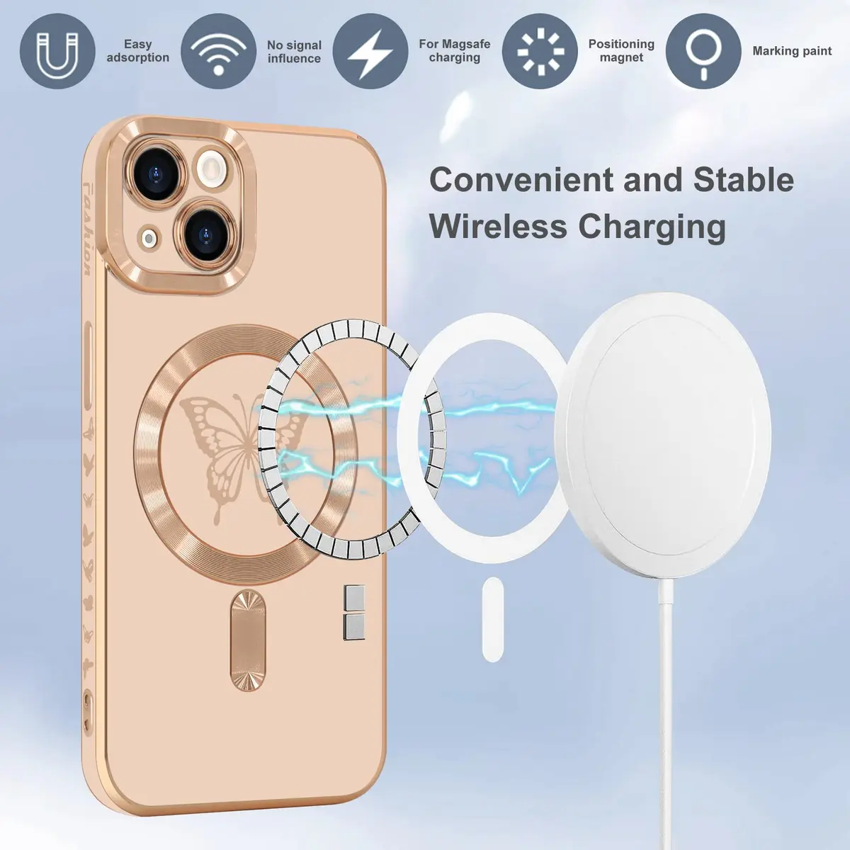 Lafunda Magnetic for iPhone 15 Plus Case Butterfly, Pink | Support Wireless Charging & Full Camera Protection - view 4