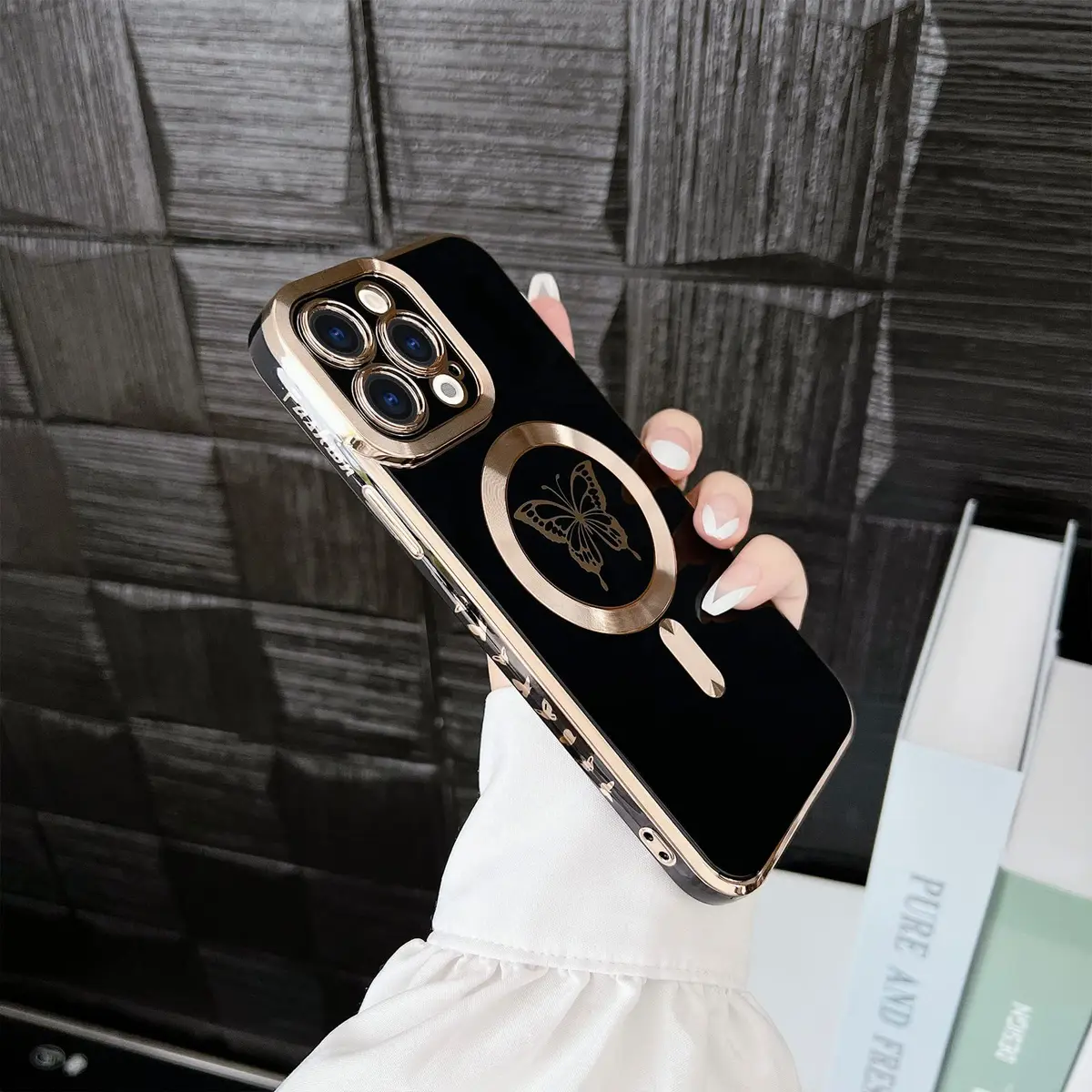 Lafunda Magnetic for iPhone 15 Pro Case Butterfly, Black | Stylish Shockproof TPU Cover with Magnetic Support - view 6