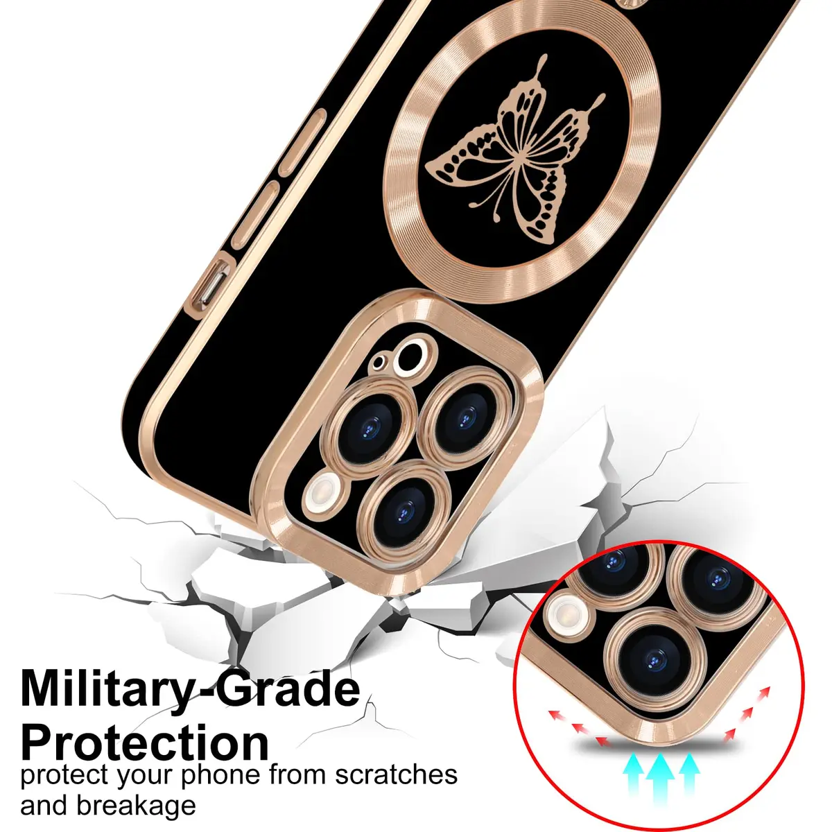 Lafunda Magnetic for iPhone 15 Pro Case Butterfly, Black | Stylish Shockproof TPU Cover with Magnetic Support - view 2