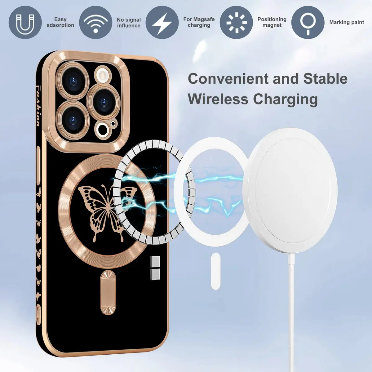 Lafunda Magnetic for iPhone 15 Pro Case Butterfly, Black | Stylish Shockproof TPU Cover with Magnetic Support - view 4