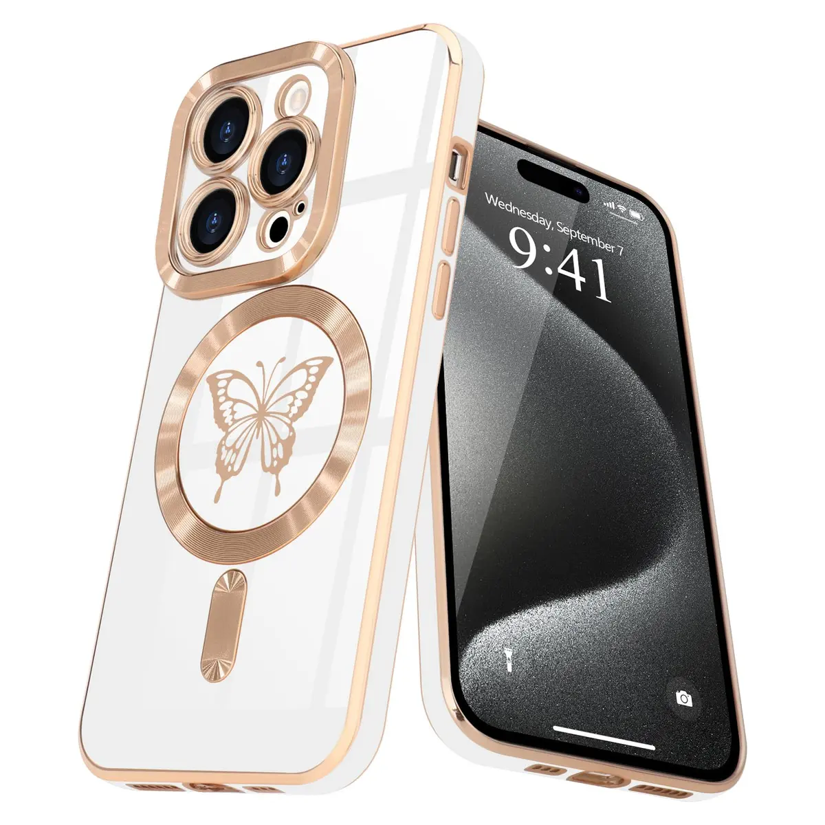 Lafunda Magnetic for iPhone 15 Pro Max Case Butterfly, White | Magnetic Wireless Charging Support - main product image