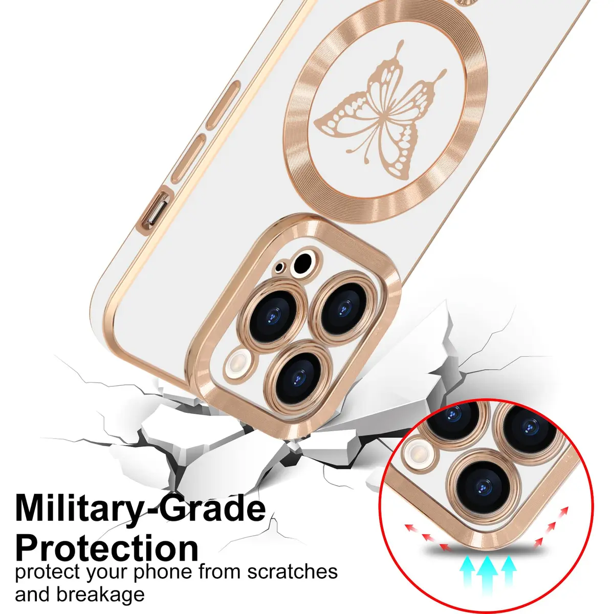 Lafunda Magnetic for iPhone 15 Pro Max Case Butterfly, White | Magnetic Wireless Charging Support - view 2