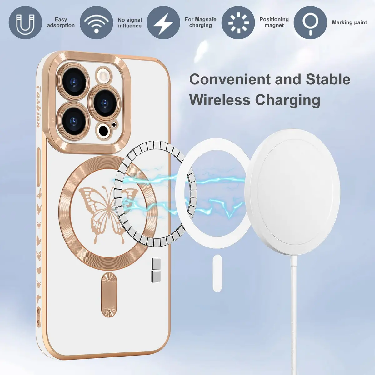 Lafunda Magnetic for iPhone 15 Pro Max Case Butterfly, White | Magnetic Wireless Charging Support - view 4