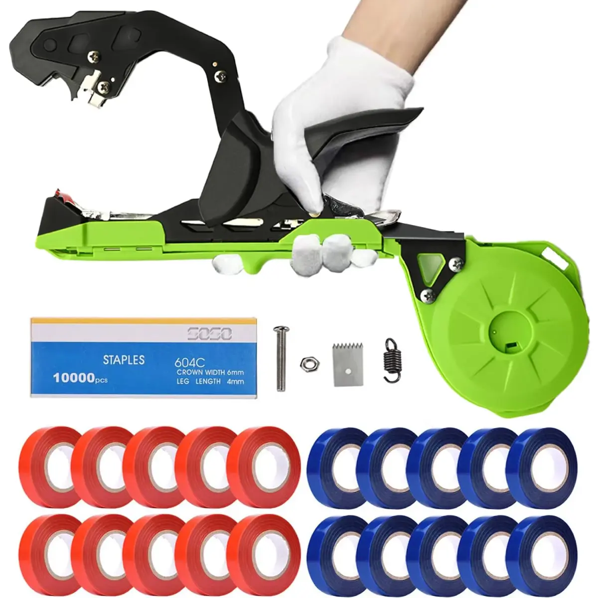 SUCA Green Plant Tying Machine with 20 Tape Rolls | 420g Lightweight Tool for Branches up to 45mm - main product image