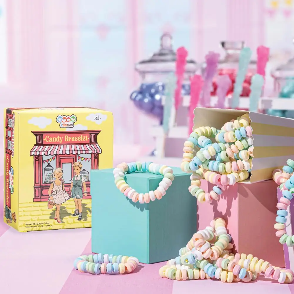 4YoreElves Candy Bracelets Individually Wrapped, Pack of 24 Pastel Candy Jewelry | Fun Retro Party Favors - view 8