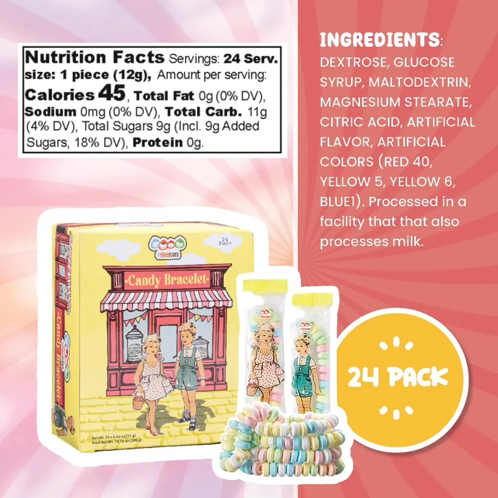 4YoreElves Candy Bracelets Individually Wrapped, Pack of 24 Pastel Candy Jewelry | Fun Retro Party Favors - view 2