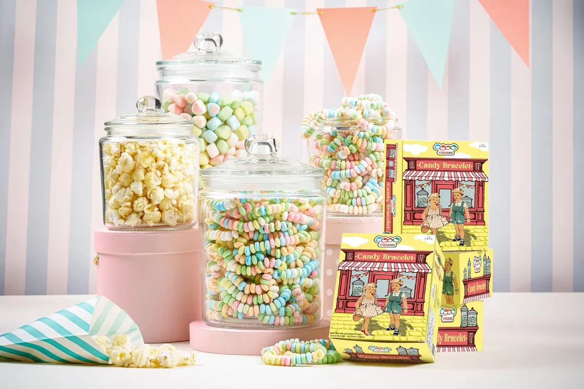 4YoreElves Candy Bracelets Individually Wrapped, Pack of 24 Pastel Candy Jewelry | Fun Retro Party Favors - view 3
