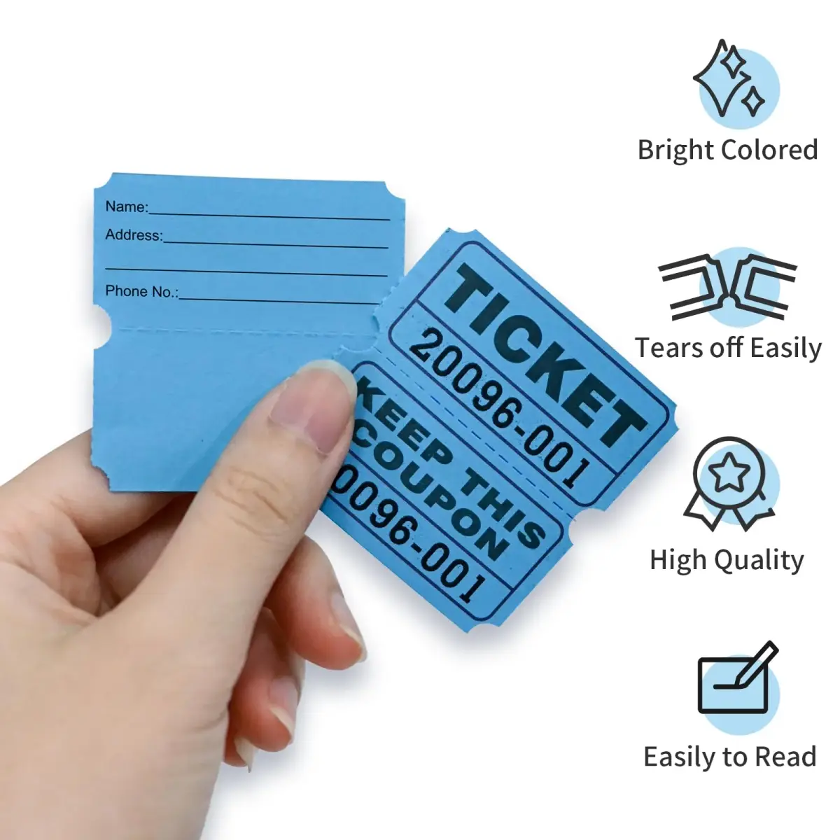 L LIKED Blue Raffle Tickets 2" x 2" Double Roll (1000 Pairs) | Consecutive Numbering for Easy Event Management - view 3