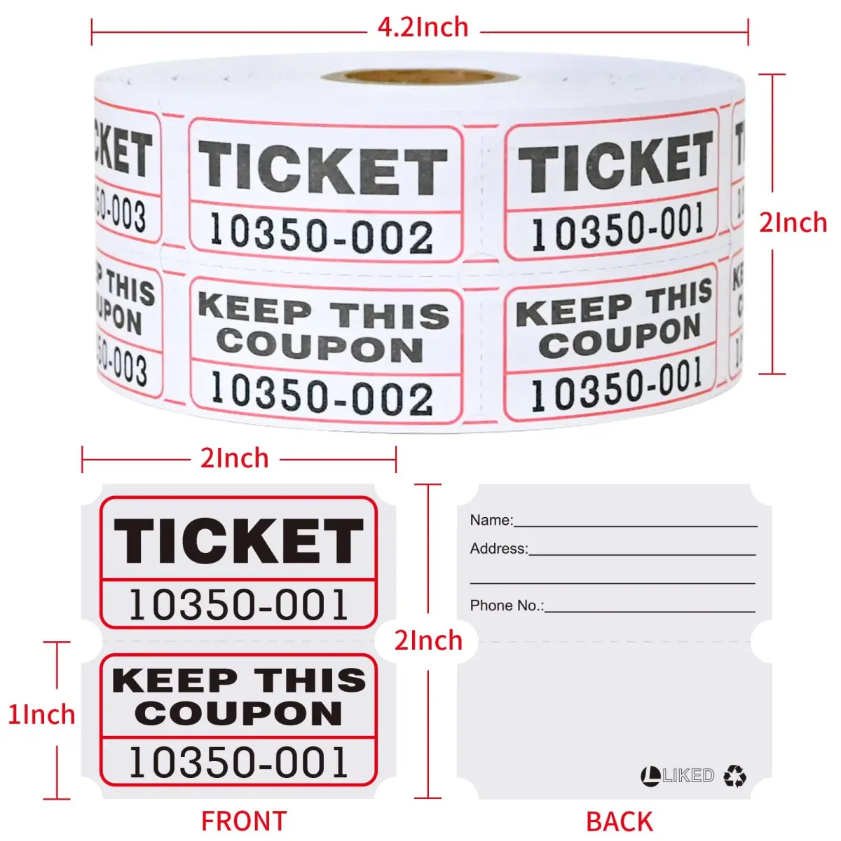 L LIKED Double Raffle Tickets Roll (2000 pcs total, 1000 per roll) | Easy Tear 50/50 Tickets for Events - view 2