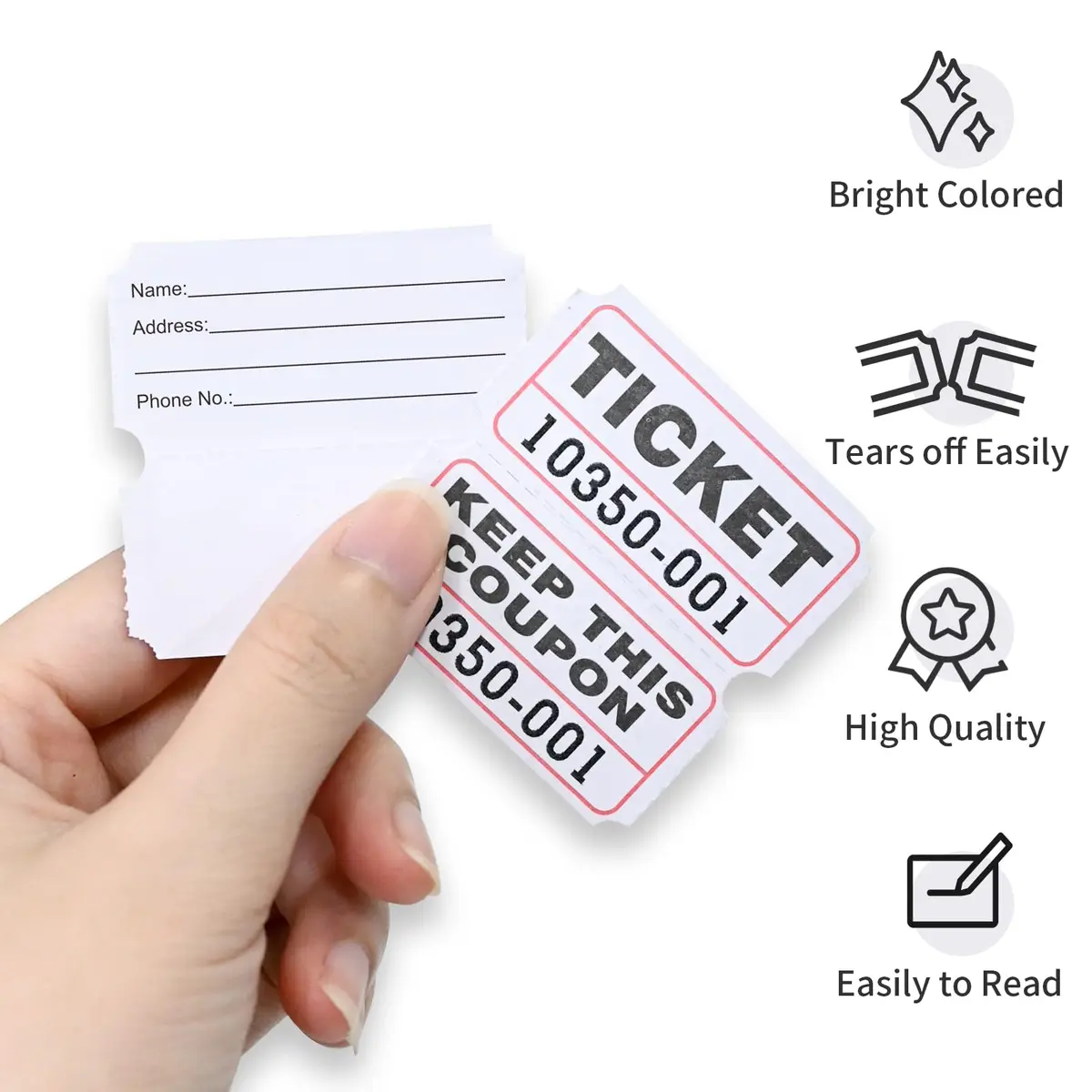 L LIKED White Raffle Tickets 2" x 2", Double Roll, 1000 Pairs/Roll | Consecutive Numbering for Easy Verification - view 4
