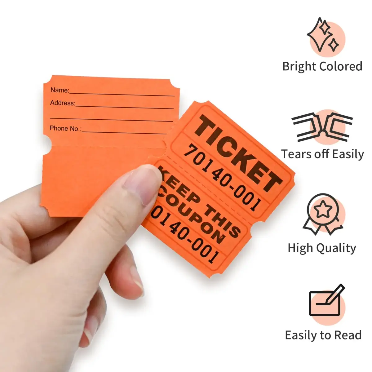 L LIKED Orange Raffle Tickets 2" x 2", Double Roll, 1000 Pairs/Roll | Consecutively Numbered for Easy Event Management - view 4