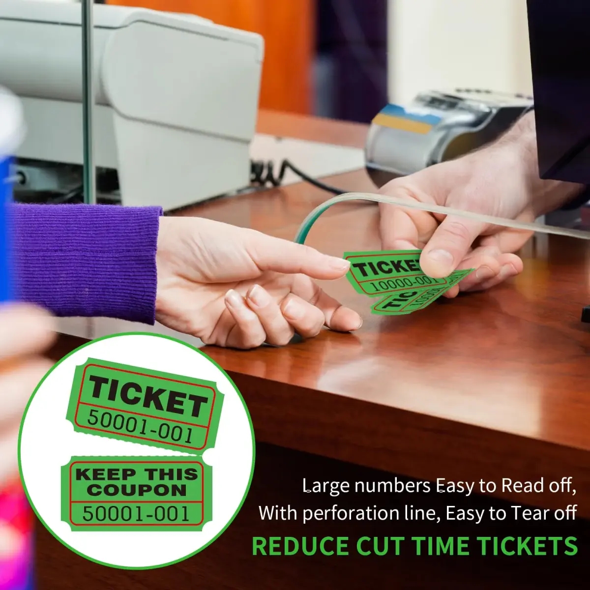 L LIKED Green Raffle Tickets 2" x 2", Double Roll, 1000 Pairs/Roll | Consecutive Numbering for Easy Event Management - view 6