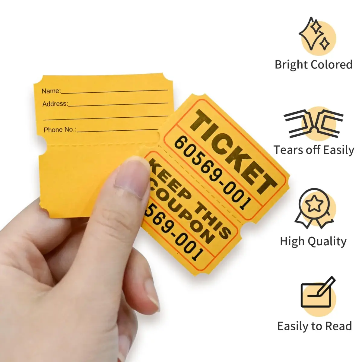 L LIKED Yellow Raffle Tickets 2" x 2" Double Roll (1000 Pairs) | Consecutive Numbering for Easy Event Management - view 4