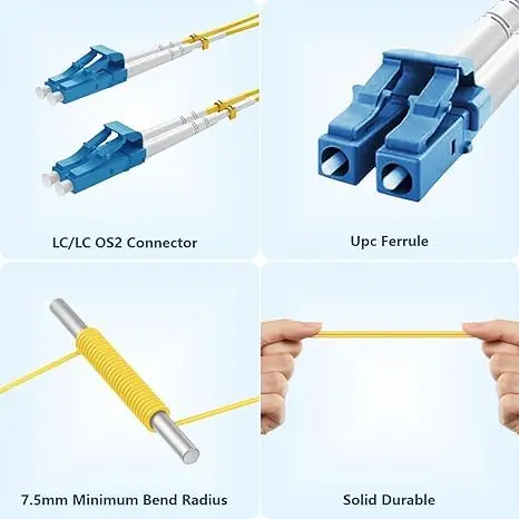 Yonwide Single Mode Fiber Optic Cable 0.5m LC to LC OS2 LSZH Yellow | 10 km Data Transmission - view 5