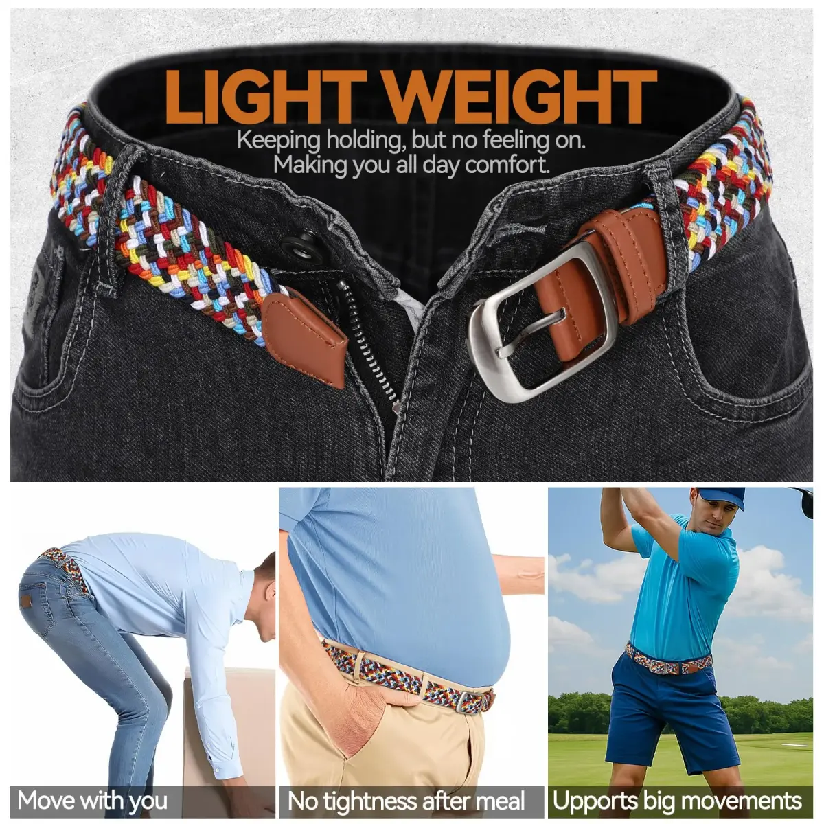XZQTIVE Braided Stretch Belt for Men & Women | 3.5cm (1.38in) Wide, Adjustable Fit - view 5