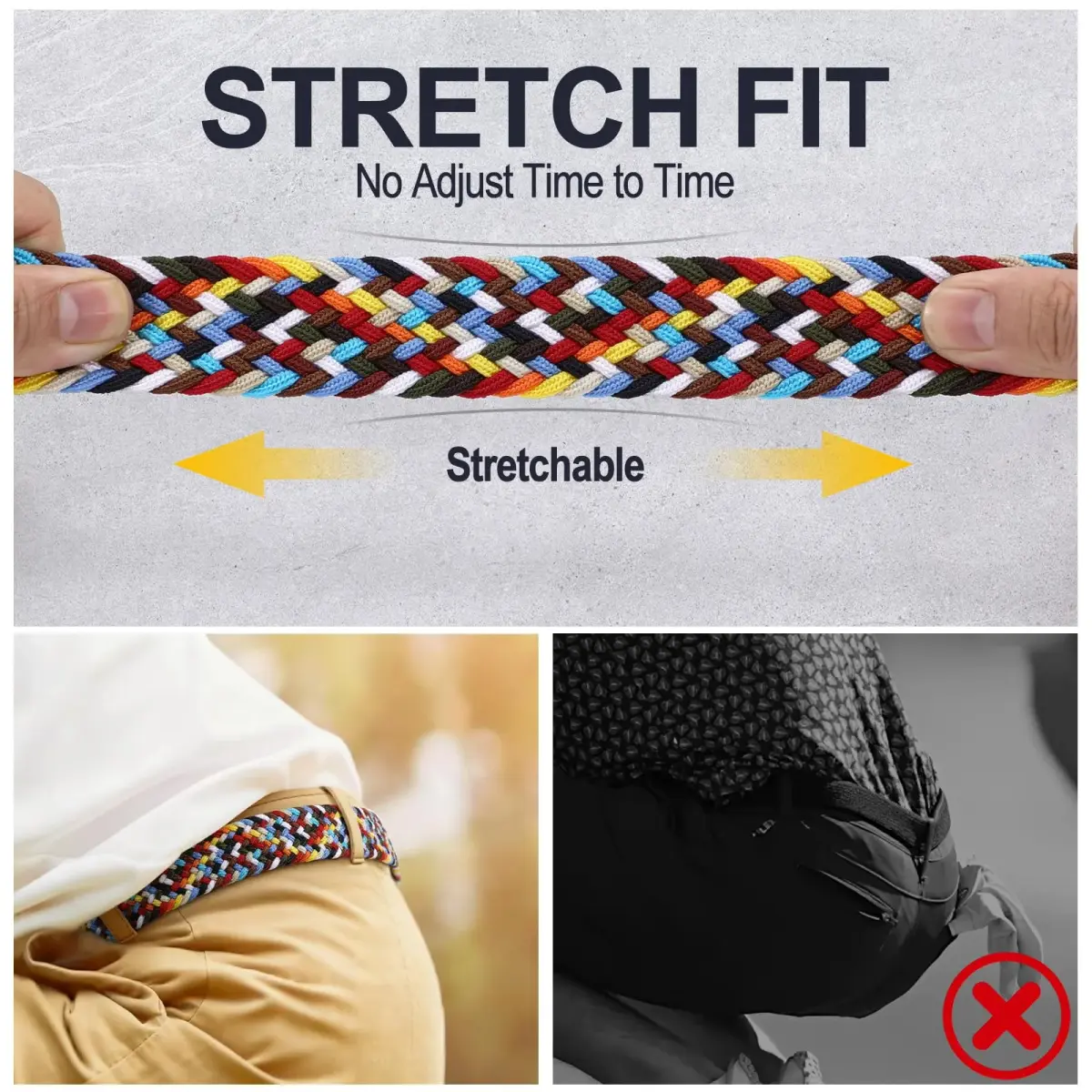 XZQTIVE Braided Stretch Belt for Men & Women | 3.5cm (1.38in) Wide, Adjustable Fit - view 6