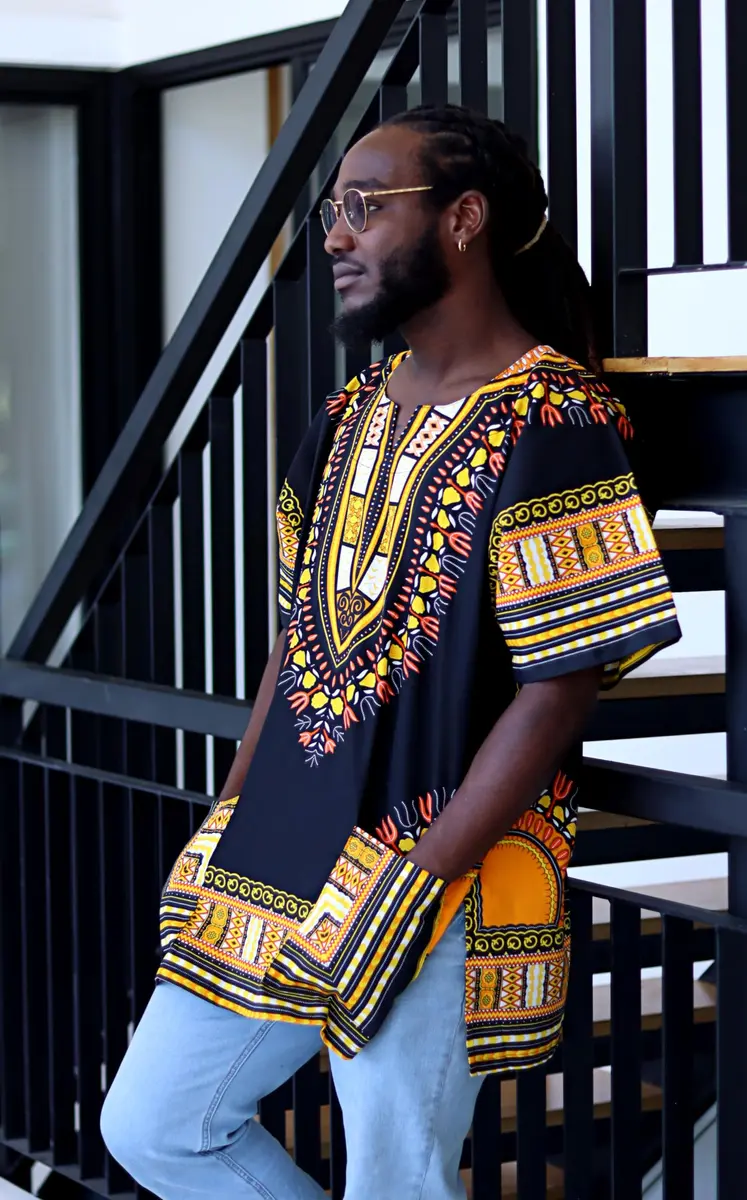 DA'IKI Dashiki Cotton Shirt African Tribal Kaftan Unisex X-Large | Vibrant Summer Cotton - view 3