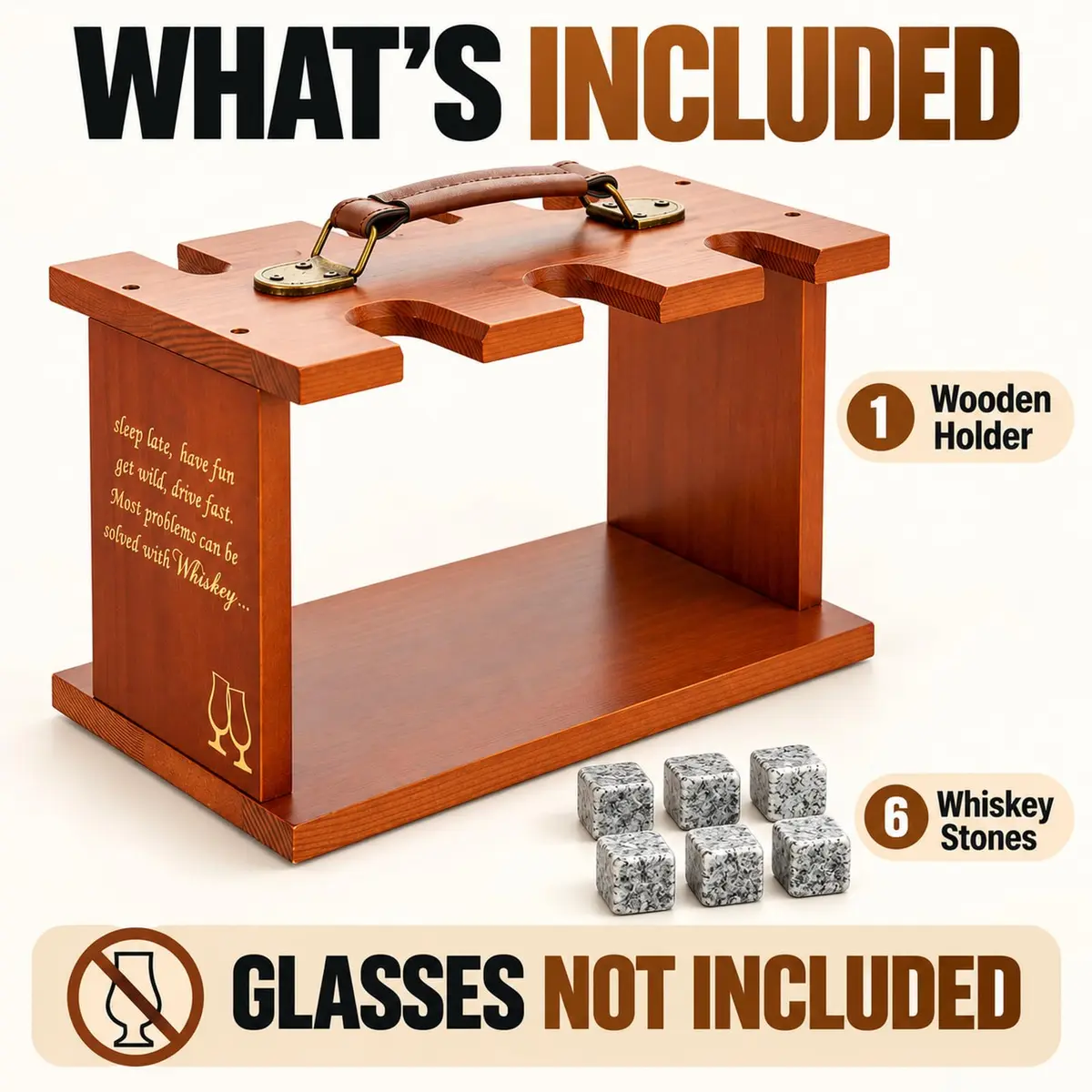 DOUDIZHU Wooden Whiskey Tasting Glass Organizer with Stones | Holds 6 Glencairn - view 3