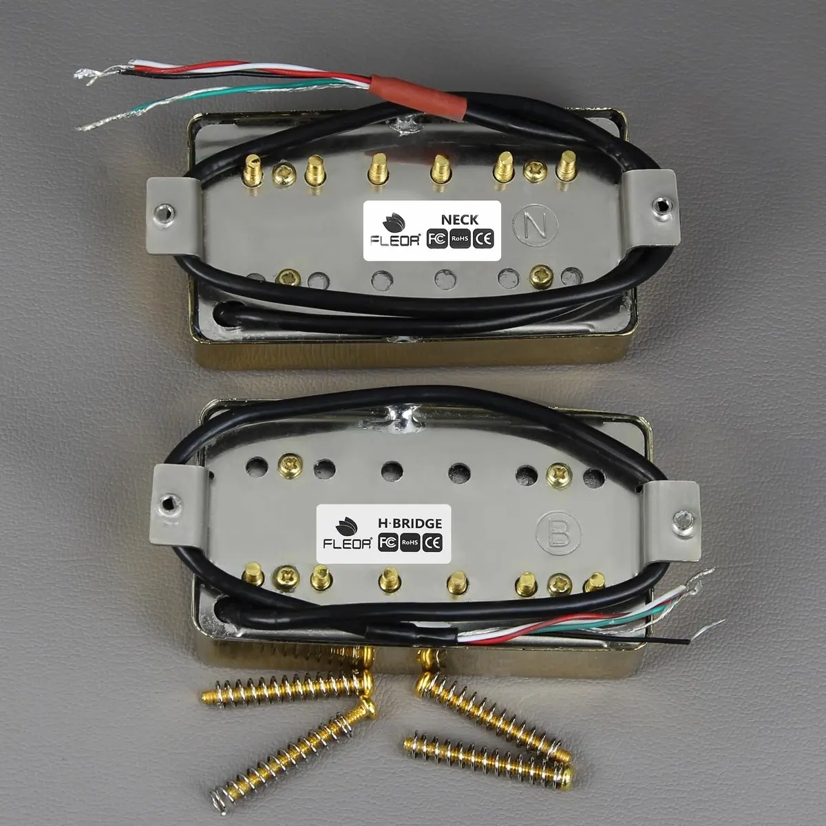 FLEOR Alnico 5 Guitar Humbucker Pickup Set Golden Neck+Bridge | 7-8k & 14-15k Ohms - view 5