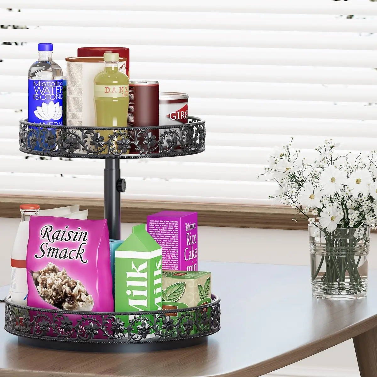 HISKIWUU 2 Tier Lazy Susan Organizer Turntable Height Adjustable | Durable Metal, 360° Swivel, Black - view 7