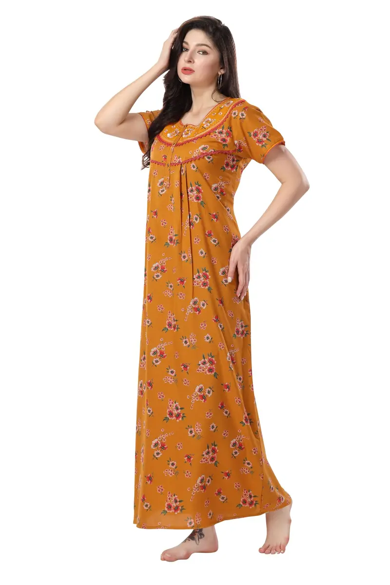 Soulemo Women's Alpine Nighty 1642 Yellow M - Bust 42 | Classic Button-Front Full Length Sleepwear - view 6